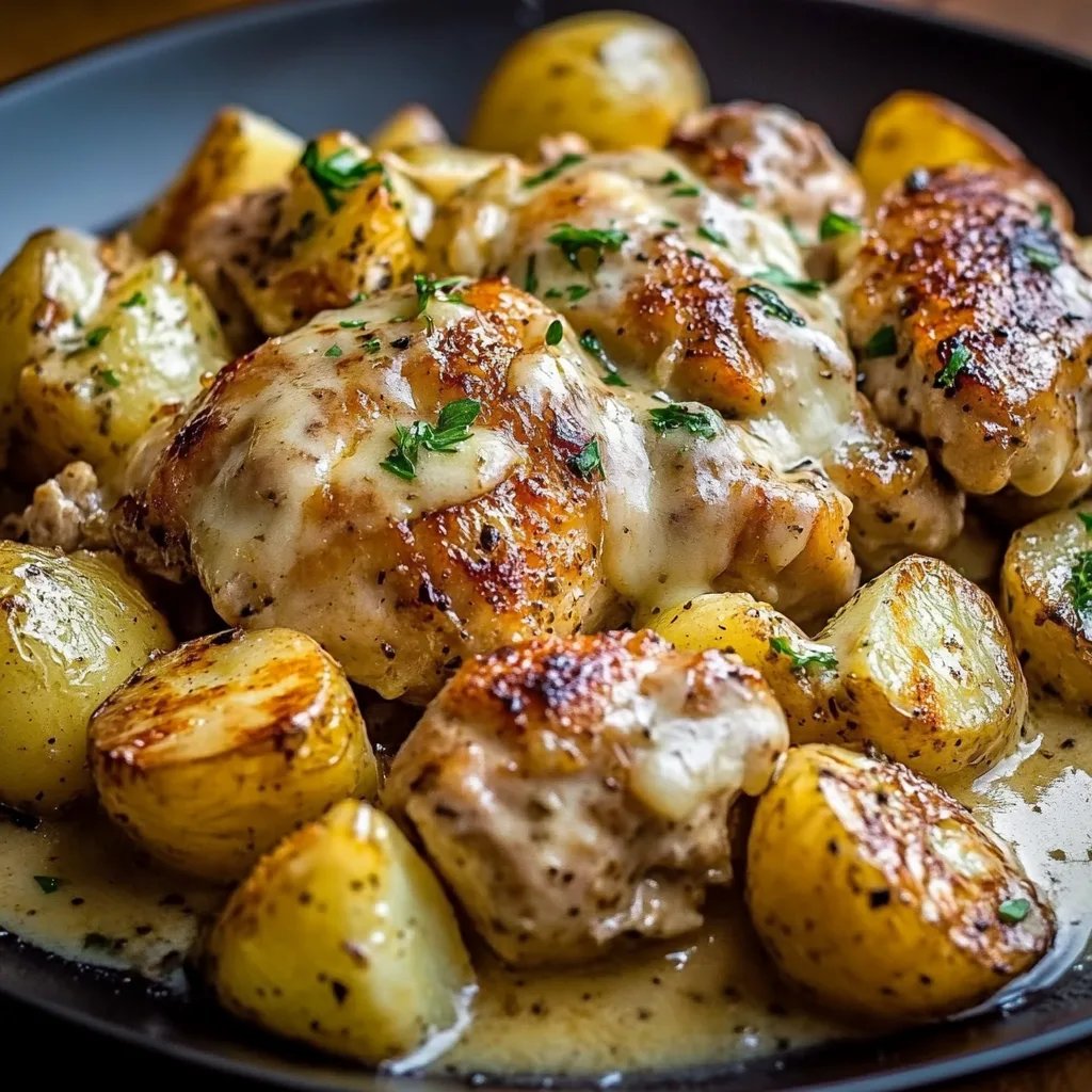 Knoblauch Parmesan Huhn und Kartoffeln