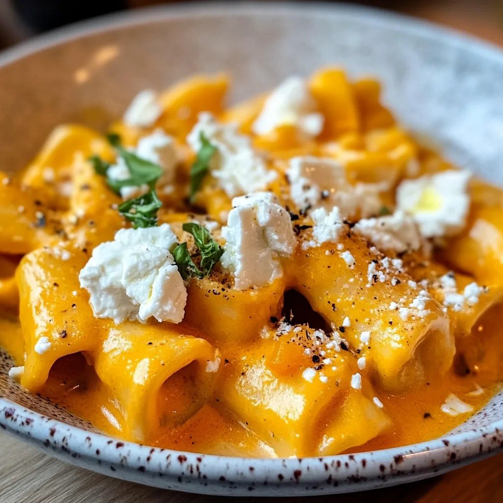 Kürbissoße mit Nudeln und Feta