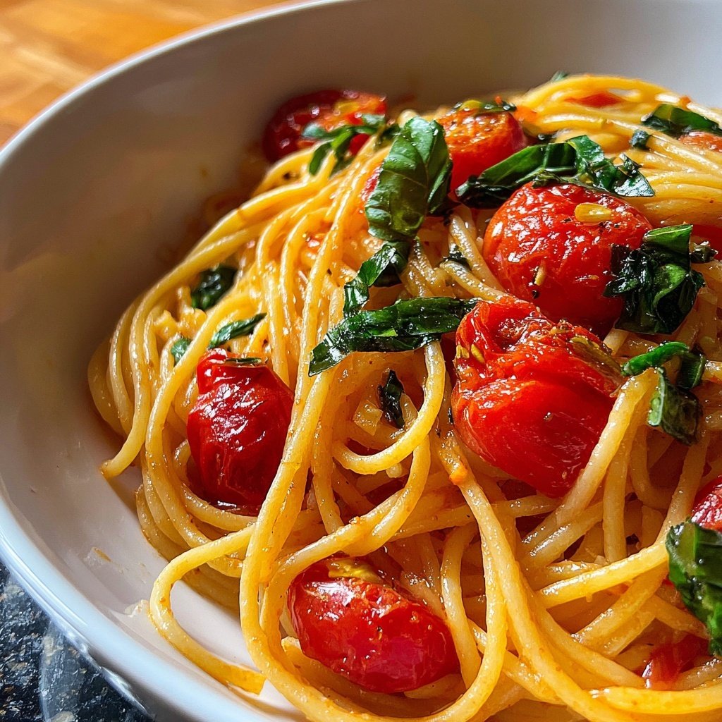 Spaghetti mit Tomaten und Basilikum