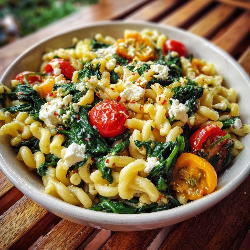 Mediterraner Nudelsalat Mit Spinat