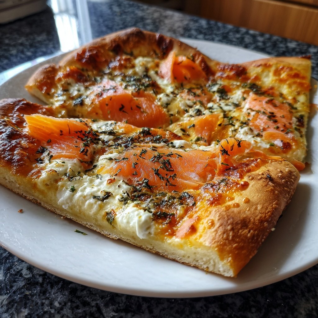 Pizza mit Lachs und Crème fraîche
